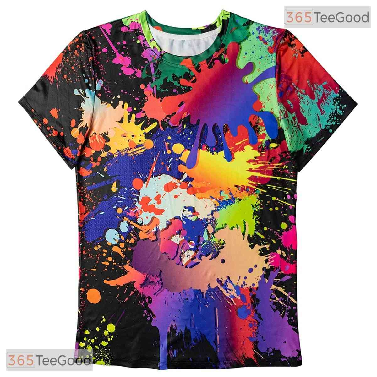 Edgy Black Paint Splatter Abstract Graphic 3D Printed Casual Unisex Tee Styles