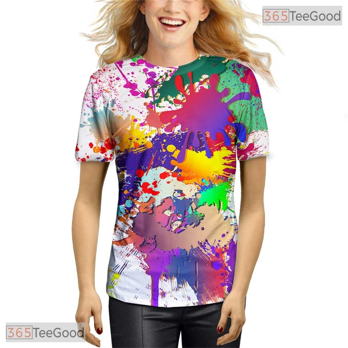 White Paint Splatter Artistic Graphic 3D Printed Casual Unisex T-Shirt Styles