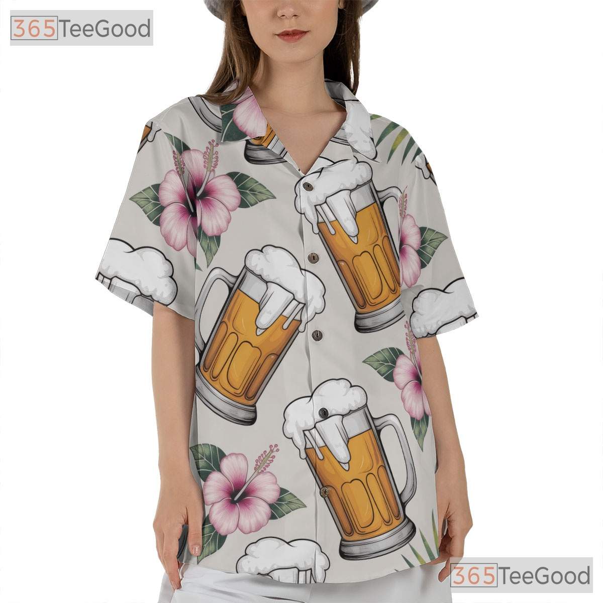 Palm Tree Beer Graphic Hawaiian Shirt- Unisex Tropical Aloha Party Beach Tee