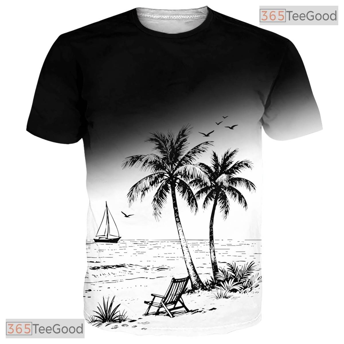 Summer Sunset Palm Tree Beach Graphic Art 3D Printed Casual Unisex T-Shirt Top