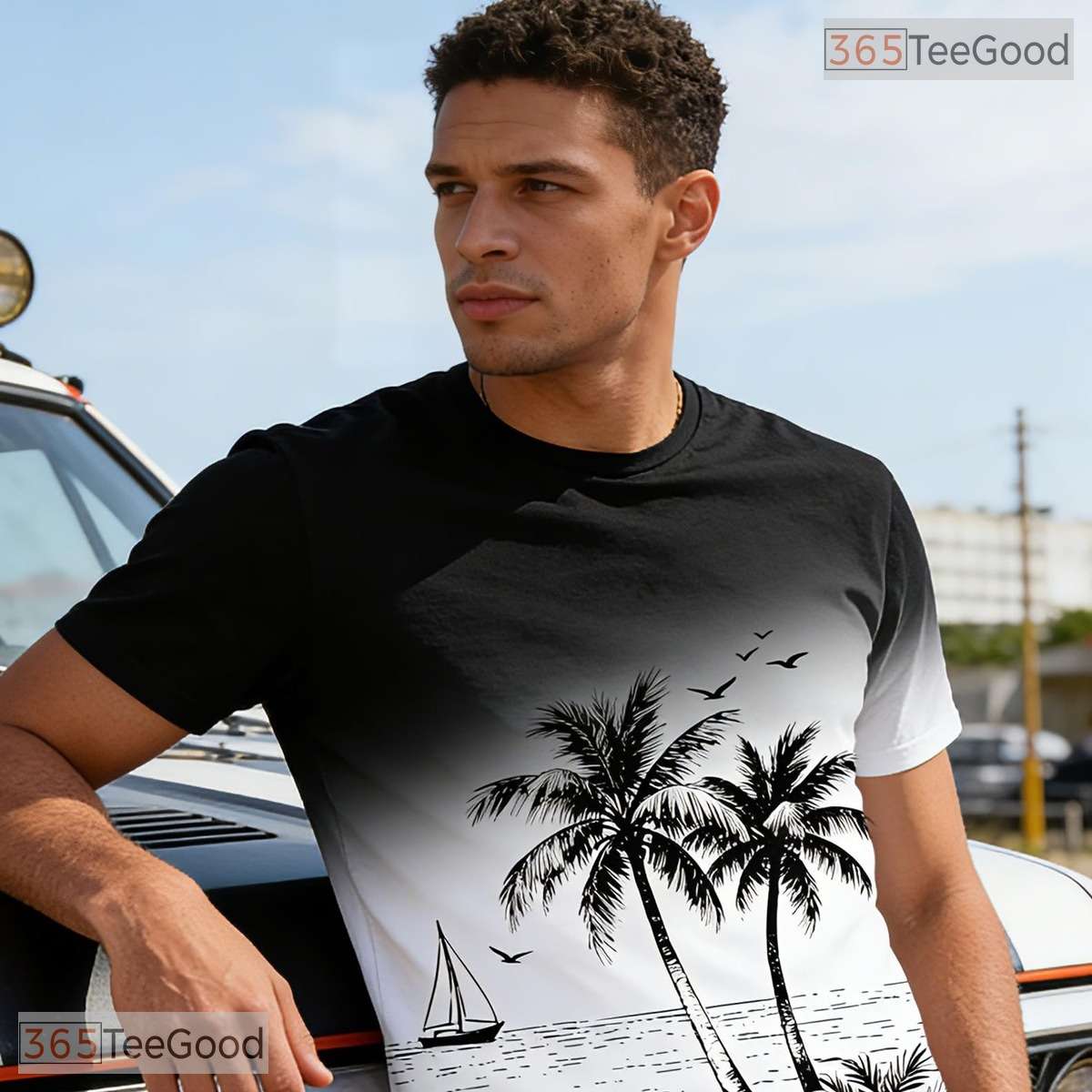 Summer Sunset Palm Tree Beach Graphic Art 3D Printed Casual Unisex T-Shirt Top