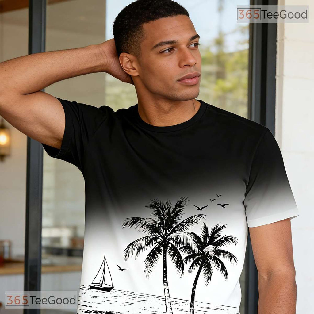Summer Sunset Palm Tree Beach Graphic Art 3D Printed Casual Unisex T-Shirt Top