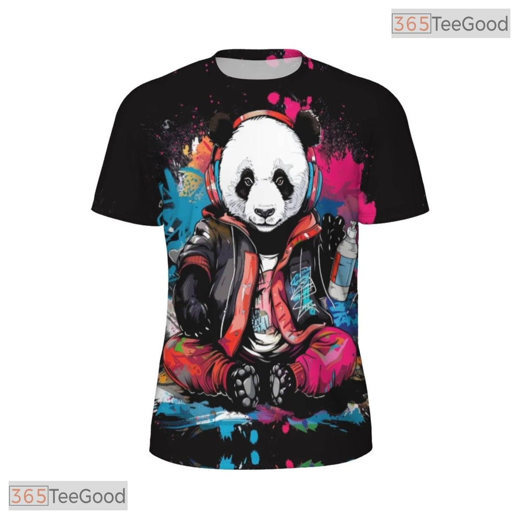 Cute Panda Graffiti Art 3D Pattern Printed Casual Short Sleeve Unisex Tee Shirts