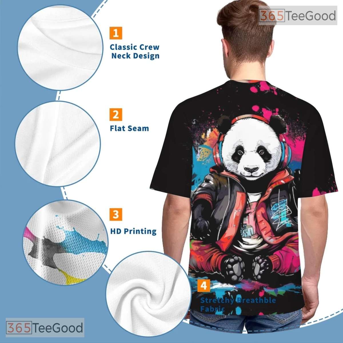 Cute Panda Graffiti Art 3D Pattern Printed Casual Short Sleeve Unisex Tee Shirts