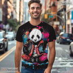Cute Panda Graffiti Art 3D Pattern Printed Casual Short Sleeve Unisex Tee Shirts