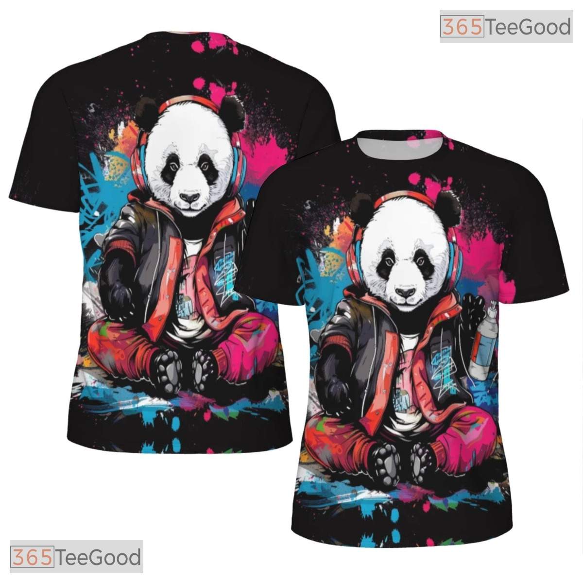 Cute Panda Graffiti Art 3D Pattern Printed Casual Short Sleeve Unisex Tee Shirts