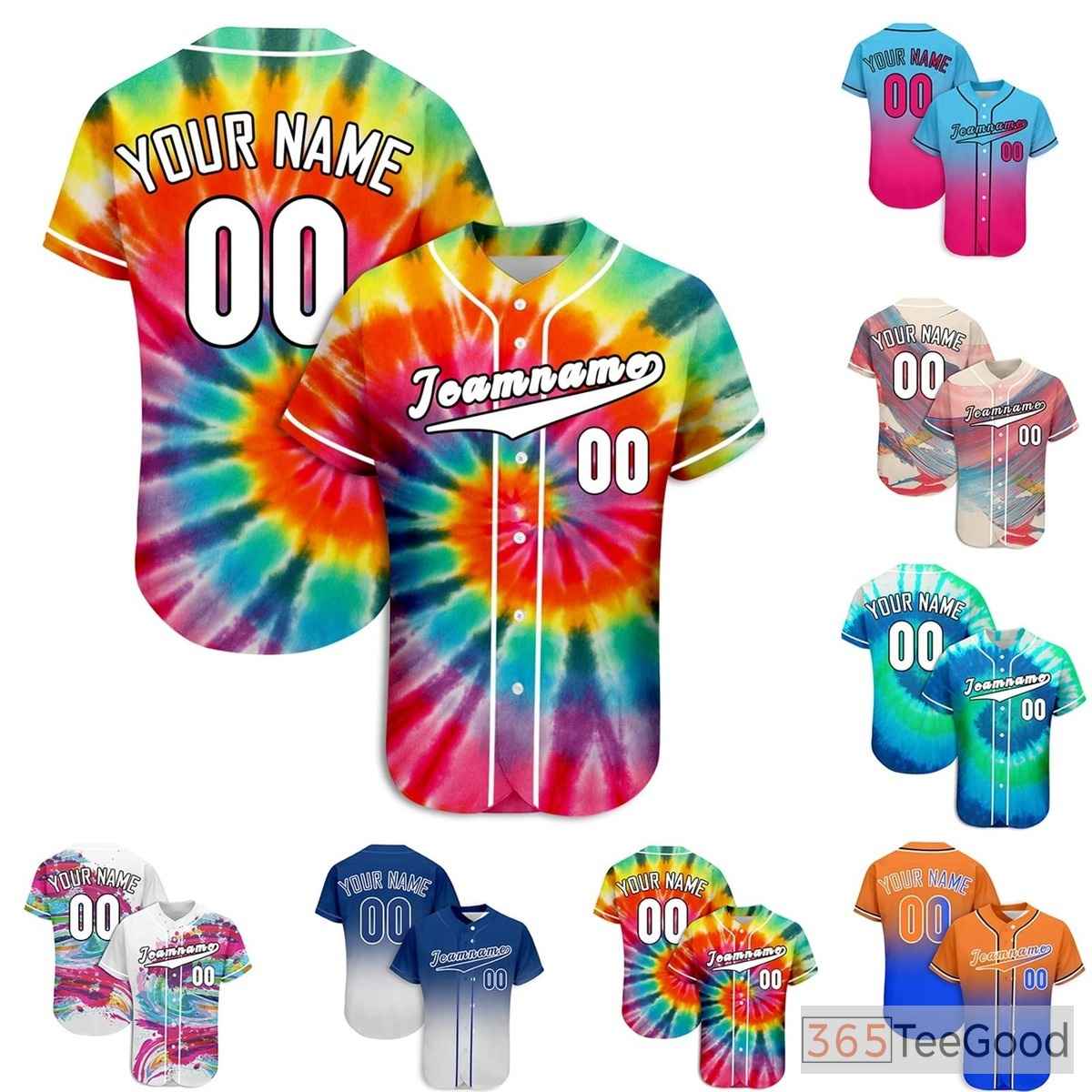 Pastel Tie-Dye Custom Baseball Jersey Button Down Personalized Unisex Sports Tee