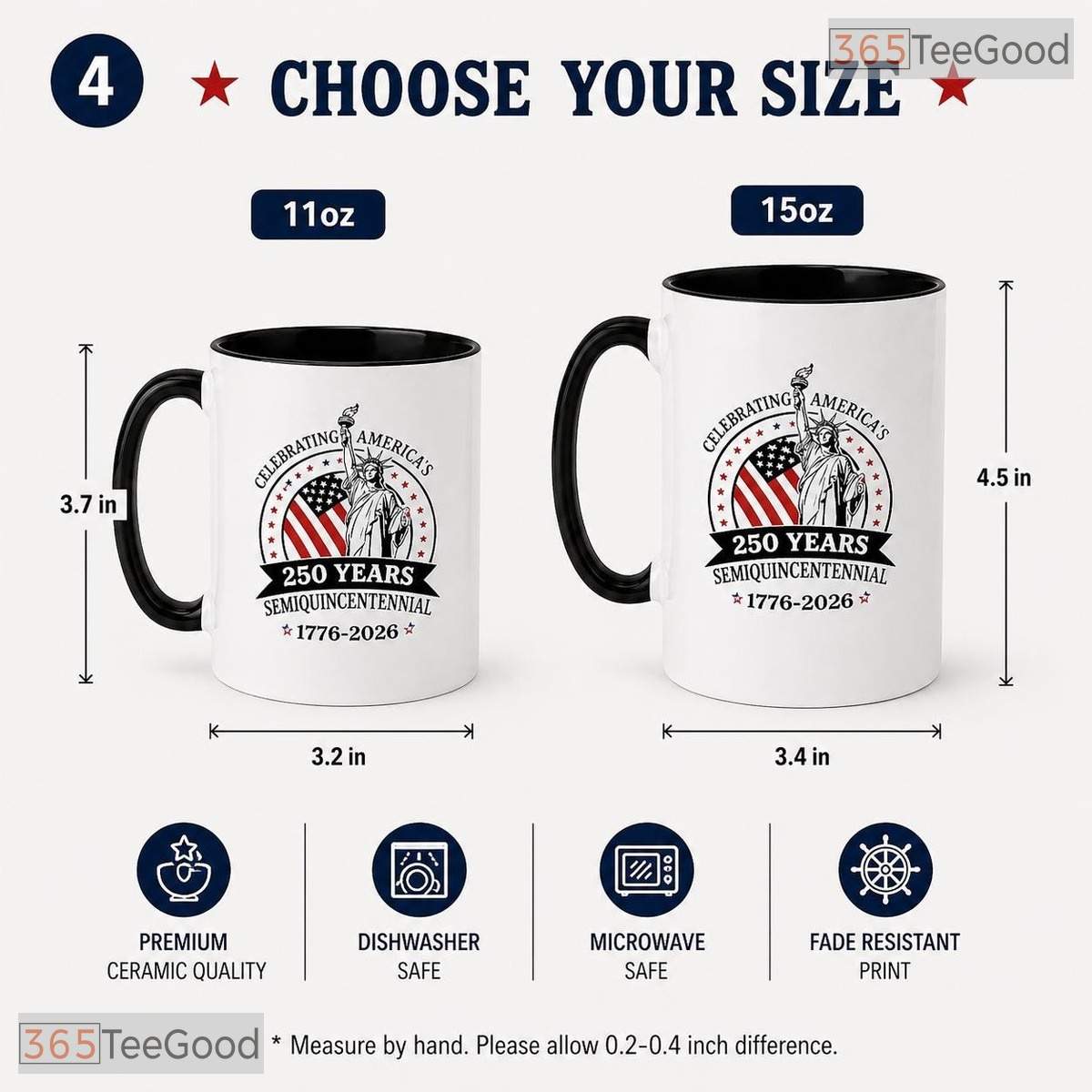 Patriotic 250 Years Heritage Classic American Drinkware Colorful Ceramic Accent Mug