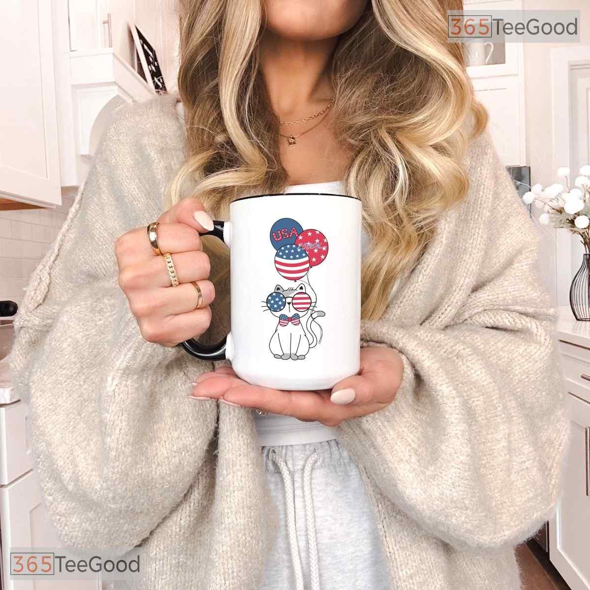 Patriotic Cat American Feline Lover Independence Day Gift Two Tone Ceramic Accent Mug