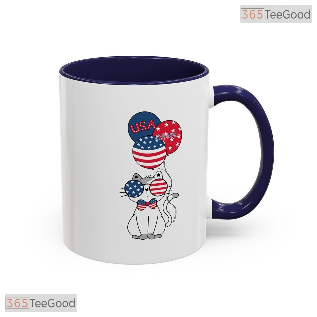 Patriotic Cat American Feline Lover Independence Day Gift Two Tone Ceramic Accent Mug