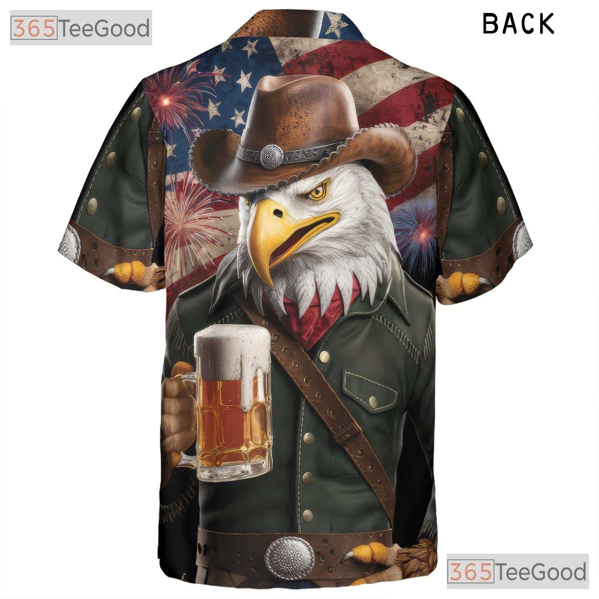 Patriotic Cowboy Flag Fireworks USA Eagle Hawaiian Shirt Unisex Summer Top