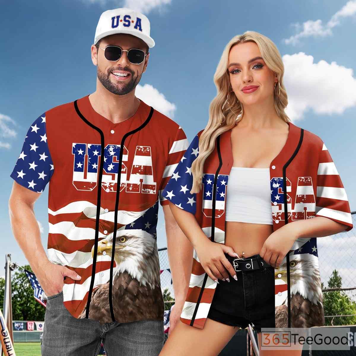 Patriotic Eagle American Flag Baseball Jersey Tee for Men & Women - USA Spirit