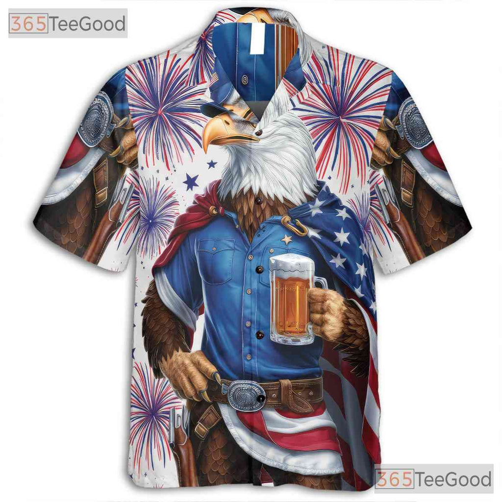 Patriotic Eagle American Flag Fireworks Hawaiian Shirt Unisex Party Outfit