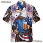 Patriotic Eagle American Flag Fireworks Hawaiian Shirt Unisex Party Outfit