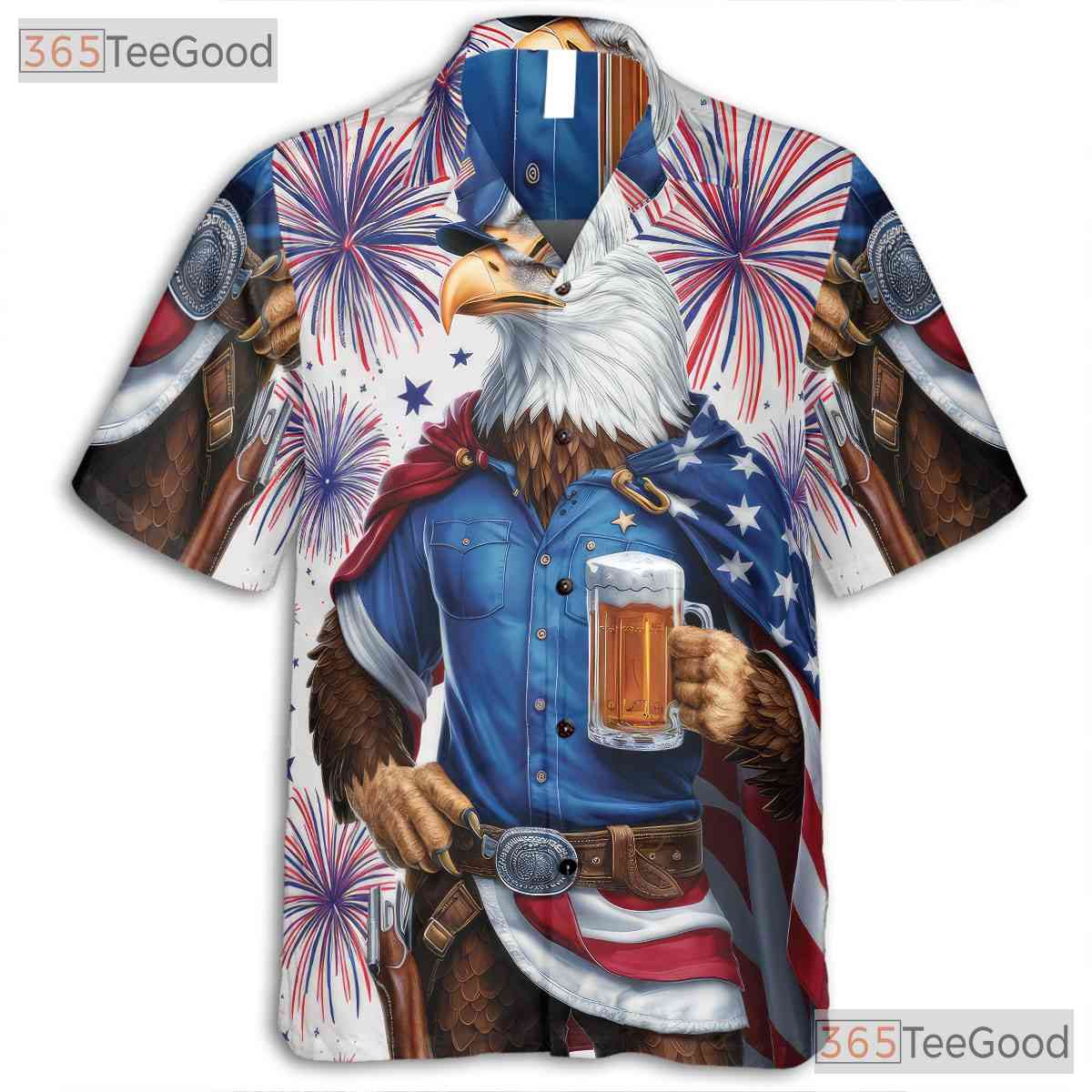 Patriotic Eagle American Flag Fireworks Hawaiian Shirt Unisex Party Outfit