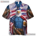 Patriotic Flag Beer Mug Fireworks USA Eagle Hawaiian Tee Unisex Party Outfit