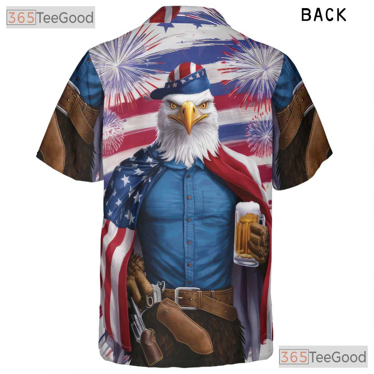 Patriotic Flag Beer Mug Fireworks USA Eagle Hawaiian Tee Unisex Party Outfit
