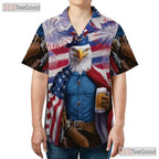 Patriotic Flag Beer Mug Fireworks USA Eagle Hawaiian Tee Unisex Party Outfit