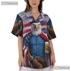 Patriotic Flag Beer Mug Fireworks USA Eagle Hawaiian Tee Unisex Party Outfit