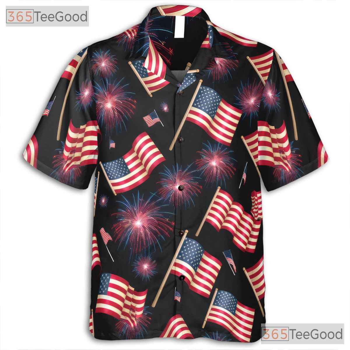 Patriotic Fourth Of July Fireworks USA Flag Hawaiian Tee Unisex Summer Outfit