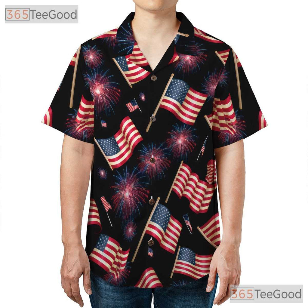 Patriotic Fourth Of July Fireworks USA Flag Hawaiian Tee Unisex Summer Outfit
