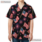 Patriotic Fourth Of July Fireworks USA Flag Hawaiian Tee Unisex Summer Outfit
