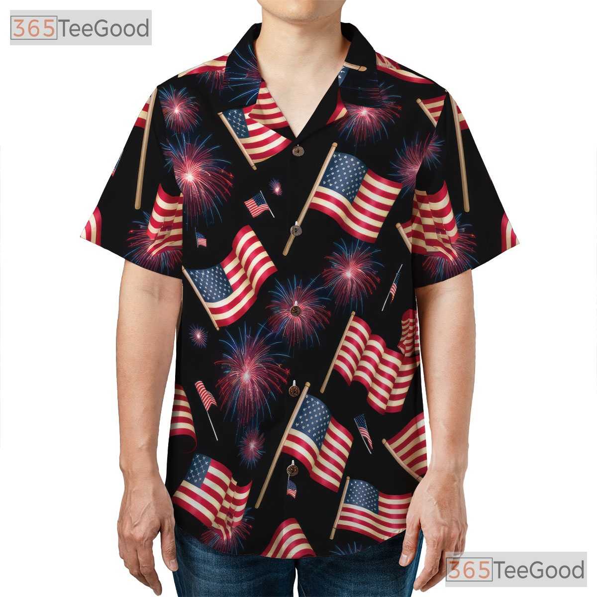 Patriotic Fourth Of July Fireworks USA Flag Hawaiian Tee Unisex Summer Outfit