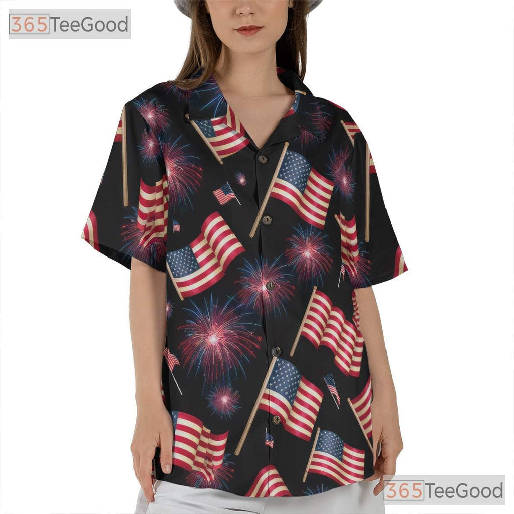 Patriotic Fourth Of July Fireworks USA Flag Hawaiian Tee Unisex Summer Outfit