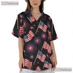 Patriotic Fourth Of July Fireworks USA Flag Hawaiian Tee Unisex Summer Outfit