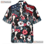 Patriotic Red White Blue Floral USA Cow Hawaiian Tee Unisex Summer Party Outfit