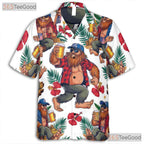Patriotic Sasquatch Bigfoot USA Flag Beer Hawaiian Shirt Unisex Summer Party Top