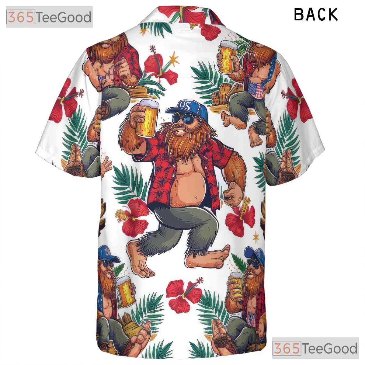 Patriotic Sasquatch Bigfoot USA Flag Beer Hawaiian Shirt Unisex Summer Party Top