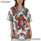 Patriotic Sasquatch Bigfoot USA Flag Beer Hawaiian Shirt Unisex Summer Party Top