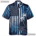 Patriotic USA American Flag Palm Tree Beach Print Hawaiian Shirt Unisex Top