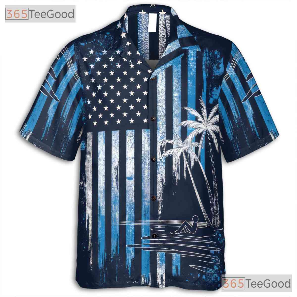 Patriotic USA American Flag Palm Tree Beach Print Hawaiian Shirt Unisex Top