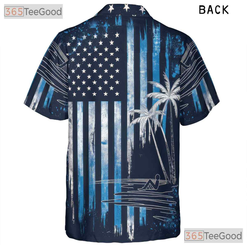 Patriotic USA American Flag Palm Tree Beach Print Hawaiian Shirt Unisex Top