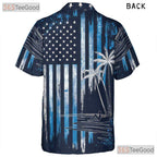 Patriotic USA American Flag Palm Tree Beach Print Hawaiian Shirt Unisex Top