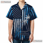 Patriotic USA American Flag Palm Tree Beach Print Hawaiian Shirt Unisex Top