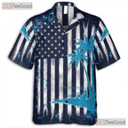 Patriotic USA Flag Beach Palm Tree Print Hawaiian Tee Men Women Summer Outfit