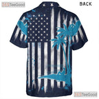 Patriotic USA Flag Beach Palm Tree Print Hawaiian Tee Men Women Summer Outfit