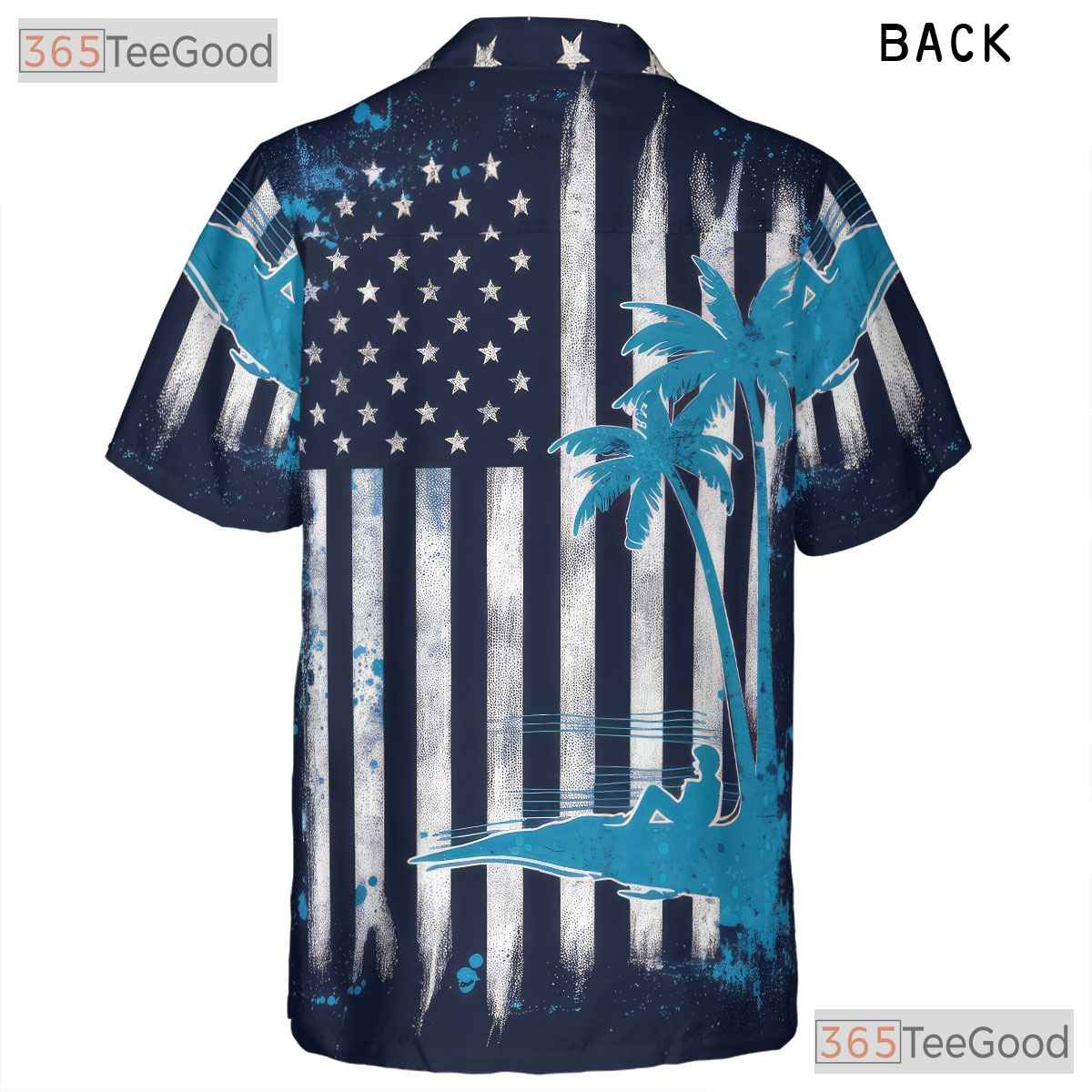Patriotic USA Flag Beach Palm Tree Print Hawaiian Tee Men Women Summer Outfit