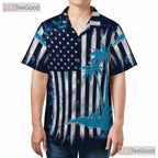Patriotic USA Flag Beach Palm Tree Print Hawaiian Tee Men Women Summer Outfit