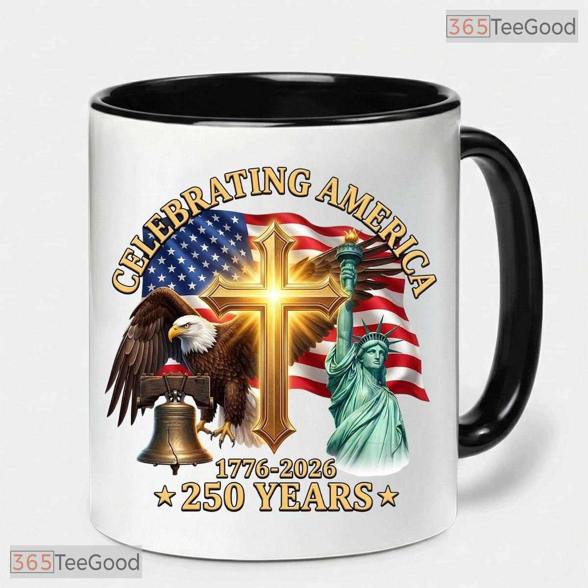 Patriotic USA 250th Anniversary Accent Mug - 4th of July Independence Day Ceramic Mug