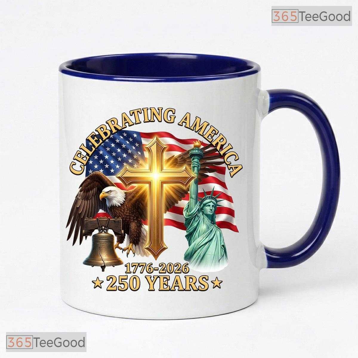Patriotic USA 250th Anniversary Accent Mug - 4th of July Independence Day Ceramic Mug