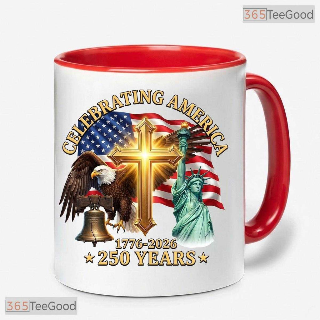 Patriotic USA 250th Anniversary Accent Mug - 4th of July Independence Day Ceramic Mug