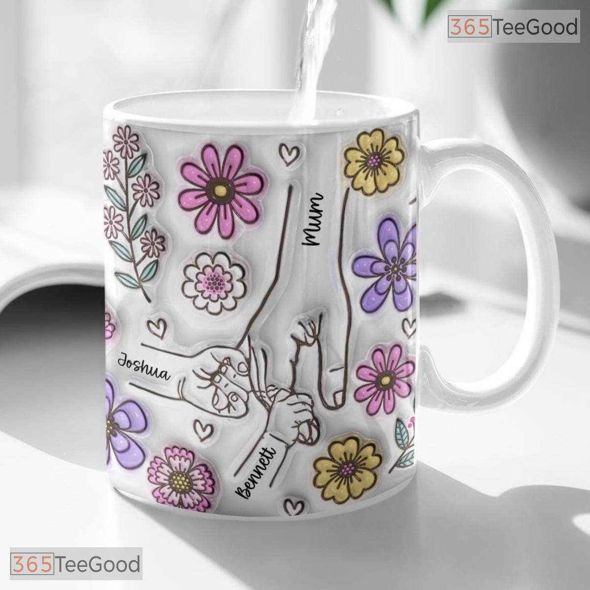 Personalized 3D Inflated Effect Hold Our Hands Mug - Custom Mother's Day Gift Ceramic Cup