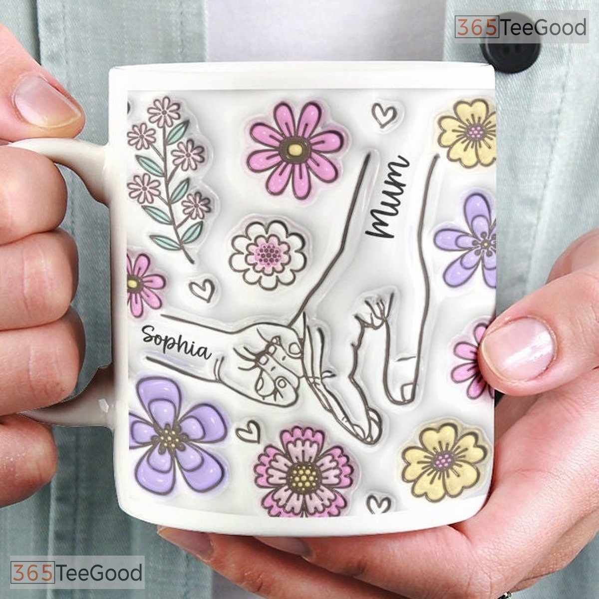 Personalized 3D Inflated Effect Hold Our Hands Mug - Custom Mother's Day Gift Ceramic Cup