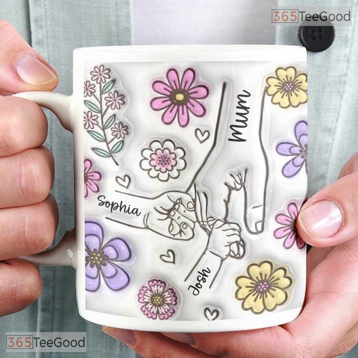 Personalized 3D Inflated Effect Hold Our Hands Mug - Custom Mother's Day Gift Ceramic Cup