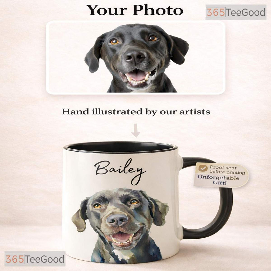 Personalized Watercolor Pet Portrait Mug - Custom Dog or Cat Memorial Ceramic Accent Mug