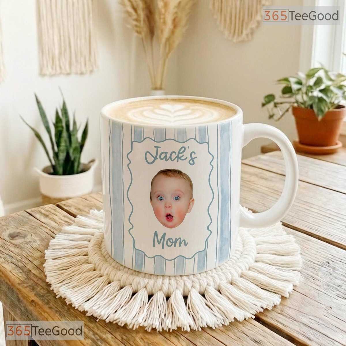 Custom Baby Face Photo Stripe Mother's Day Gift For Mom And Grandma Ceramic Accent Mug